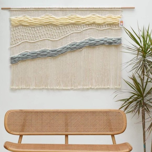 Coastline Ocean Macrame Woven Handmade Craft Mid Century Modern Hang Wall Decor - Picture 6 of 6